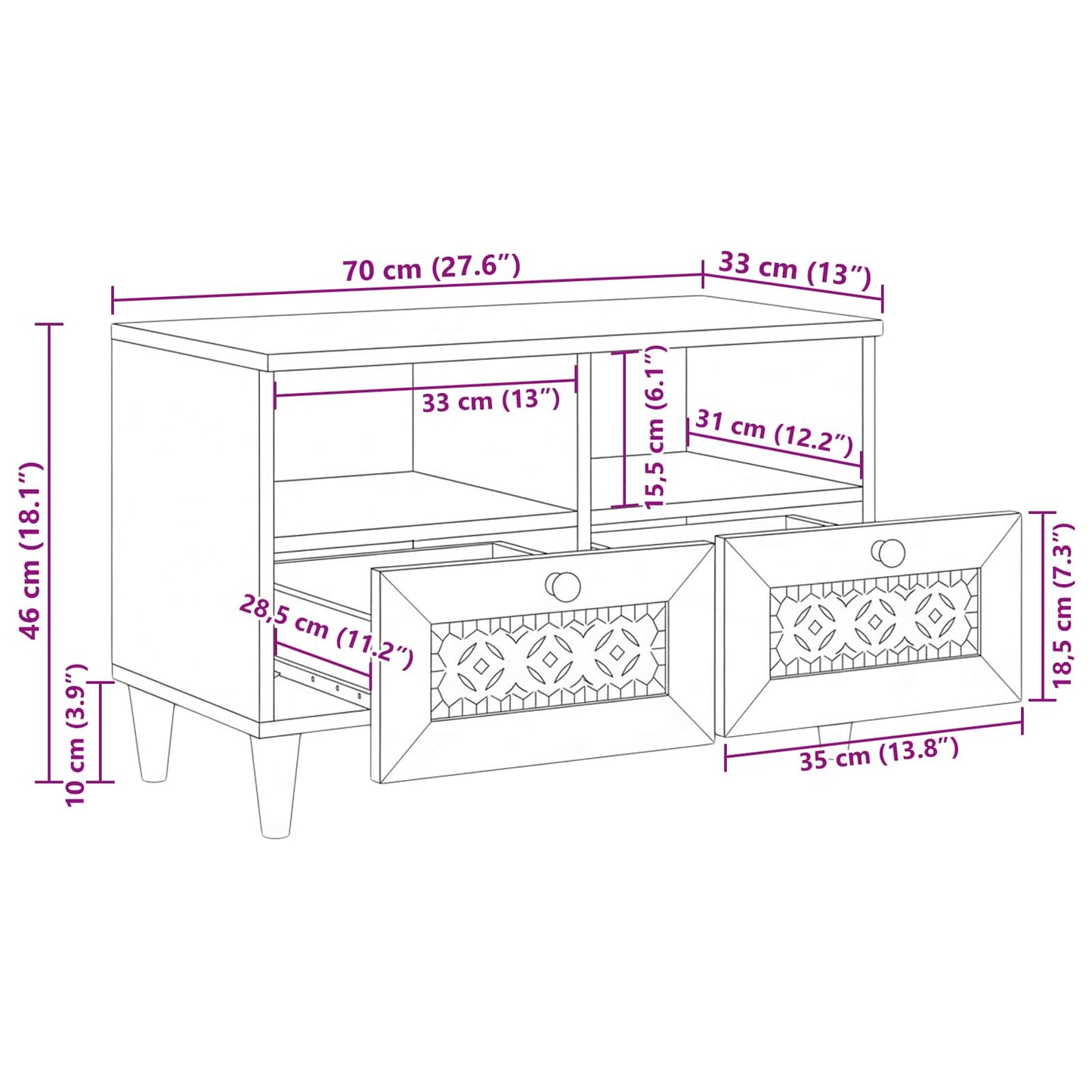 TV-Møbel Hvit med skuff 70 x 33 x 46 cm