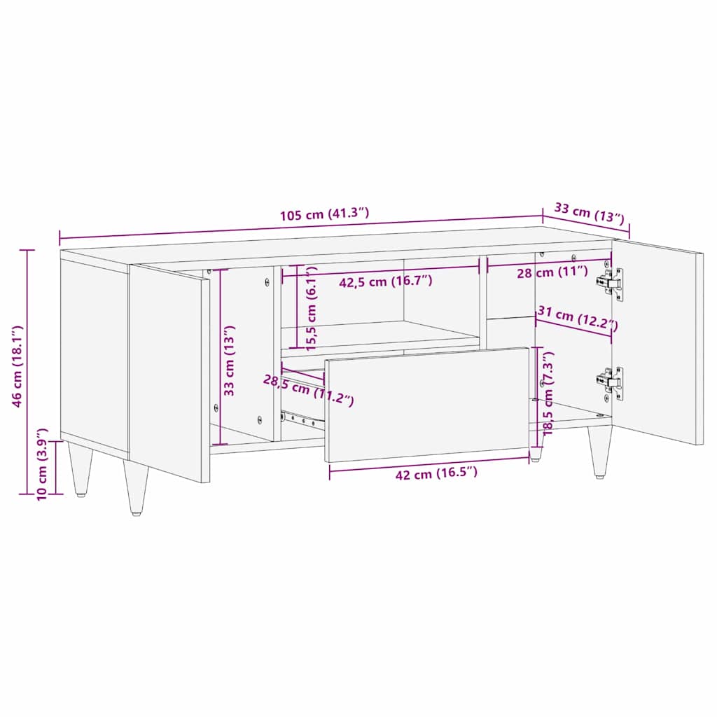 TV-Møbel Tre TV-Skap med skuff med hylle Hvit 105 x 33 x 46 cm heltre mango