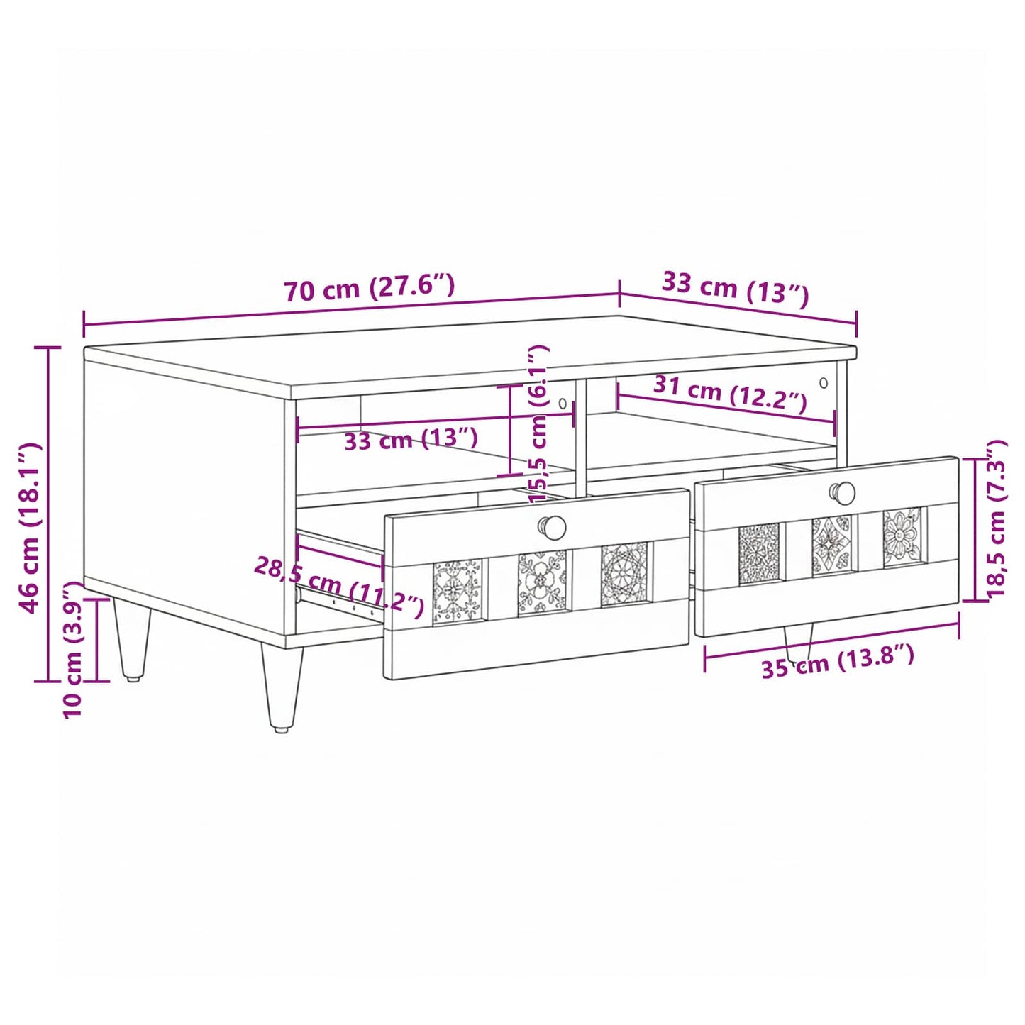 TV-Møbel Tre Tre TV-skap med skuff Valnøtt 70 x 33 x 46 cm Massiv mango tre