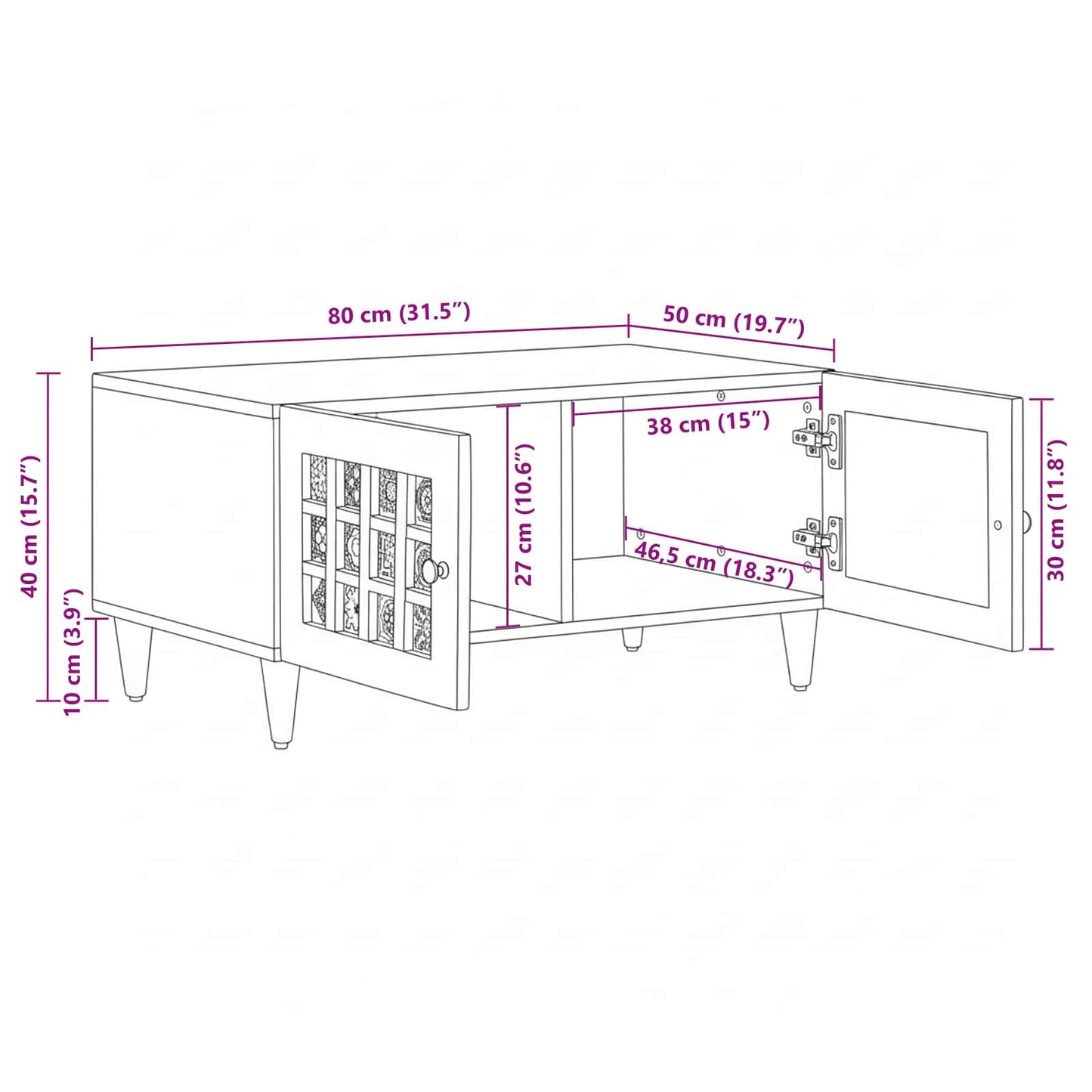 Salongbord Sofabord Brun 80 x 50 x 40 cm Massiv mango tre