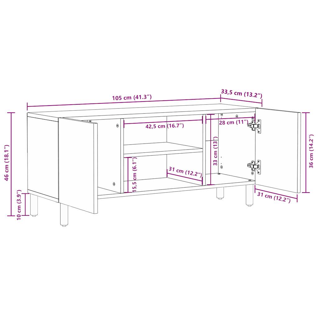 TV-Møbel Svart Tv-benk 105x33,5x46 cm grovt heltre mangotre