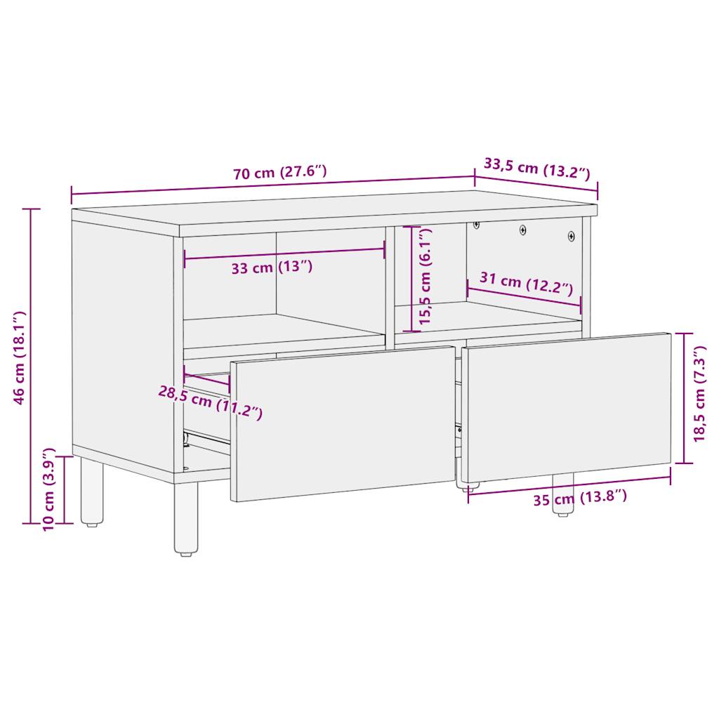 TV-Møbel Svart Tv-benk 70x33,5x46 cm grovt heltre mangotre