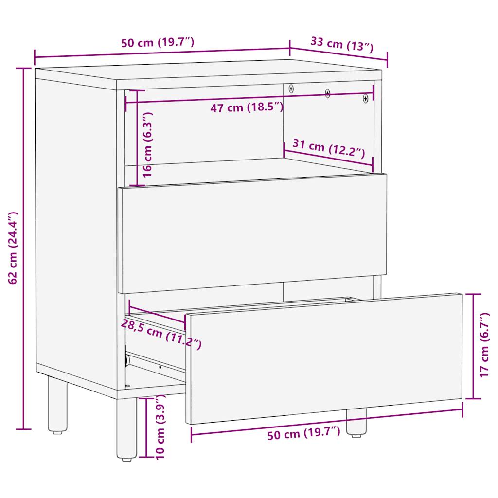 Nattbord Sengbord Svart 50x33x62 cm heltre mangotre