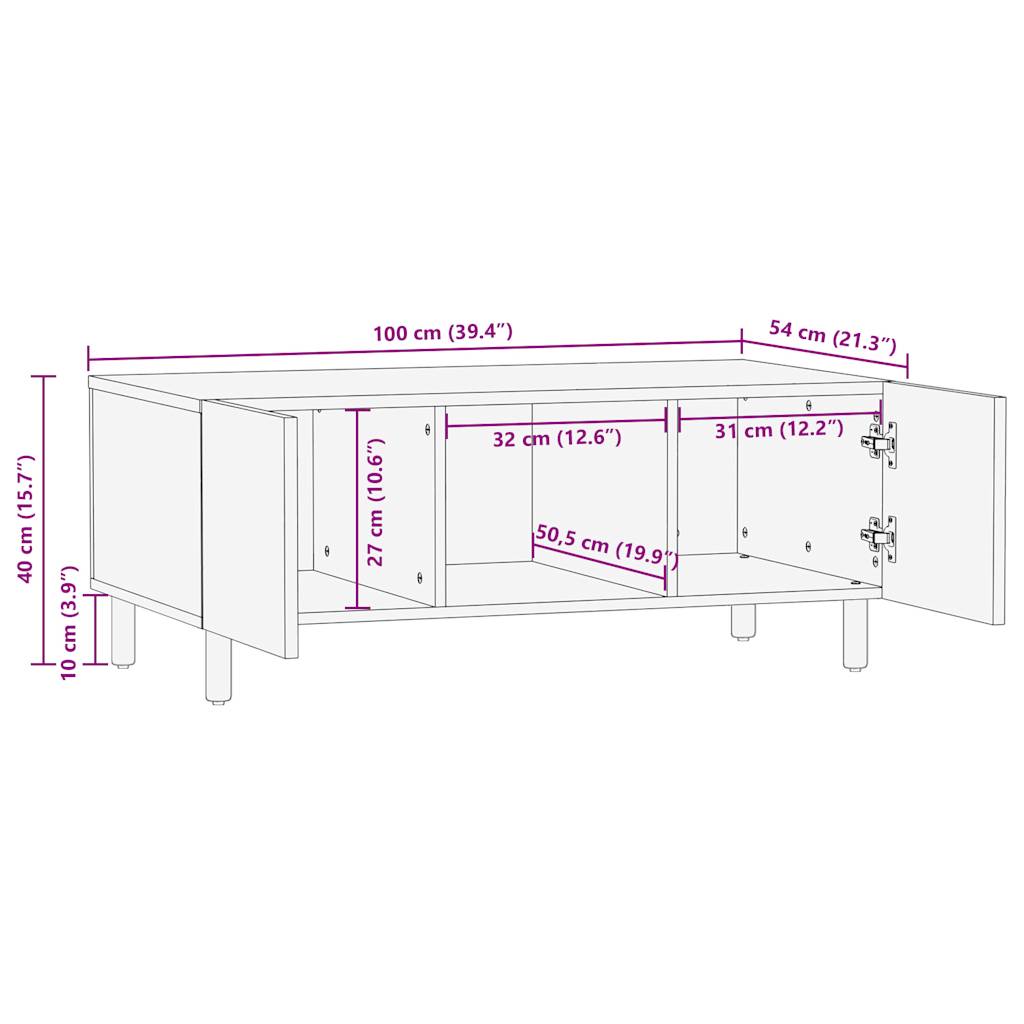 Salongbord Sofabord Svart 100x54x40 cm heltre mango