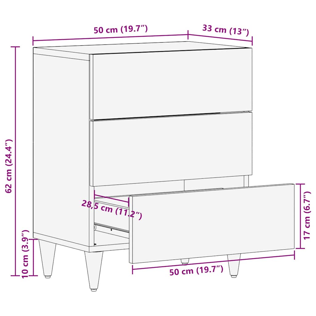 Nattbord Sengbord Honningbrun Nattbordskap med skuff 50 x 33 x 62 cm heltre mango