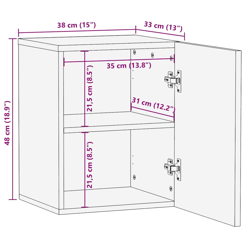 Badskap Veggmontert Brun 38 x 33.5 x 48 cm Massivt mangotre