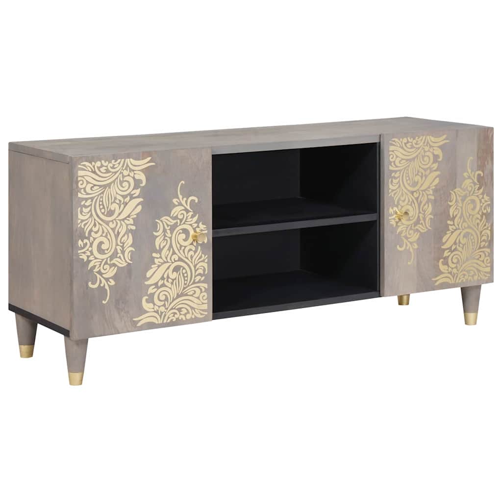 TV-Møbel Tre TV-Skap med dør Grå og Gull 105 x 33.5 x 46 cm Massivt mangotre