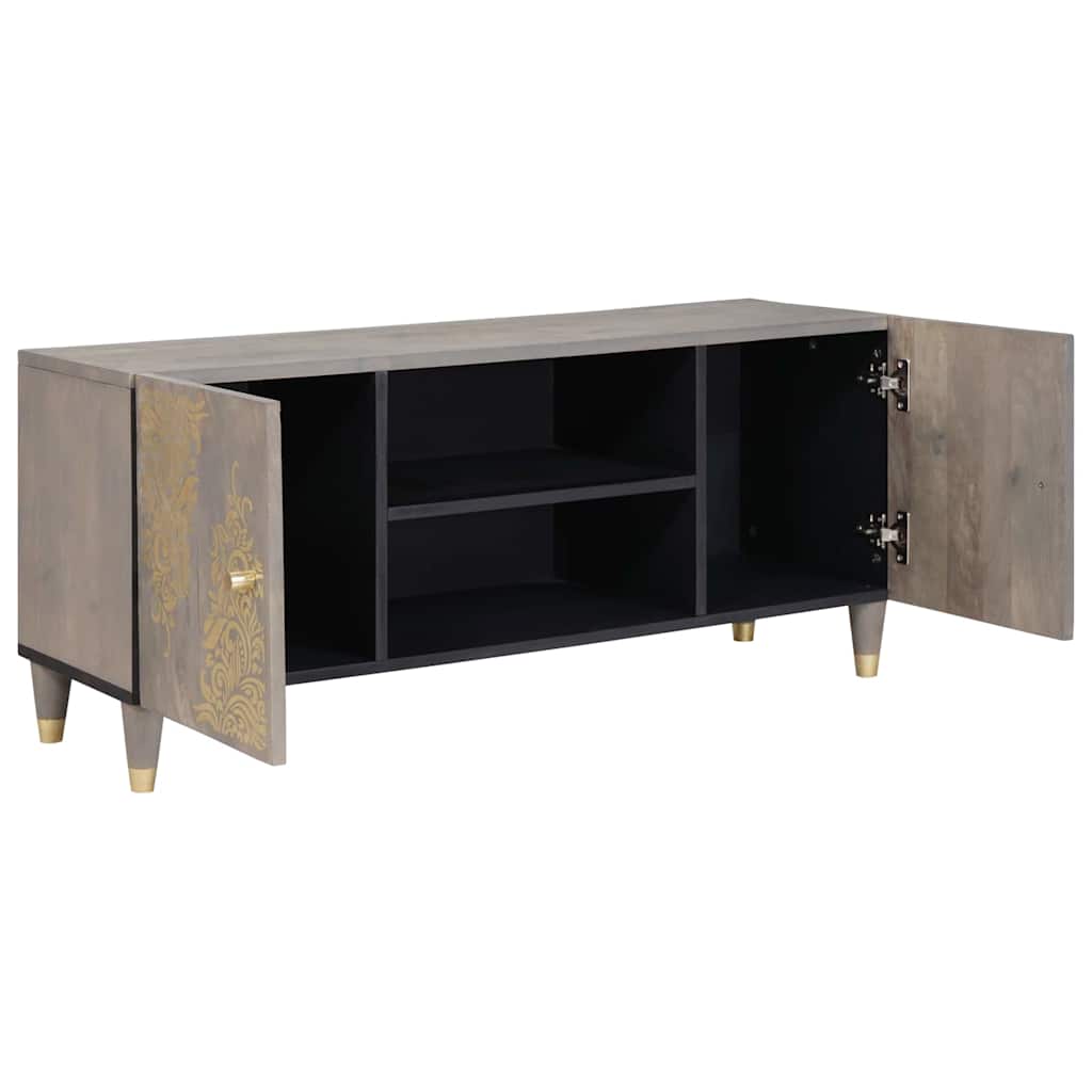 TV-Møbel Tre TV-Skap med dør Grå og Gull 105 x 33.5 x 46 cm Massivt mangotre