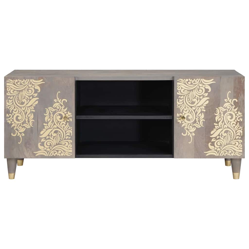 TV-Møbel Tre TV-Skap med dør Grå og Gull 105 x 33.5 x 46 cm Massivt mangotre