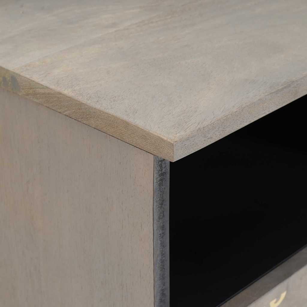 TV-Møbel Tre TV-Skap med hylle med lagring Grå og Gull Massivt mangotre