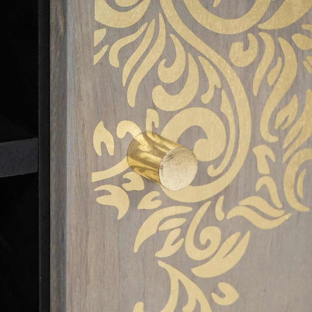 TV-Møbel Tre TV-Skap med dør Grå og Gull 80 x 31.5 x 46 cm Massivt mangotre