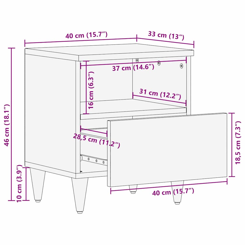 Nattbord Sengbord Tre 40 x 33 x 46 cm Solid mango Tre og