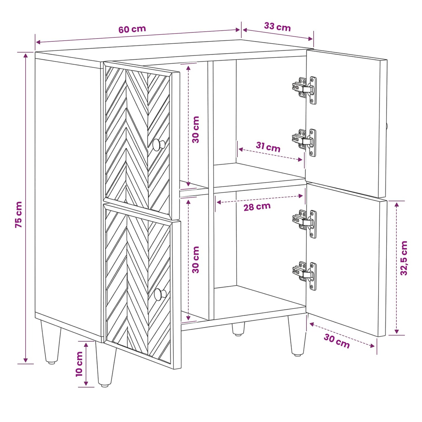 Oppbevaringsskap Brun 60 x 33,5 x 75 cm Massiv mango tre
