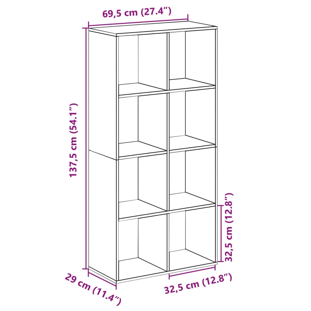 Romdeler bokhylle gammel tre 69,5x29x137,5 cm konstruert tre