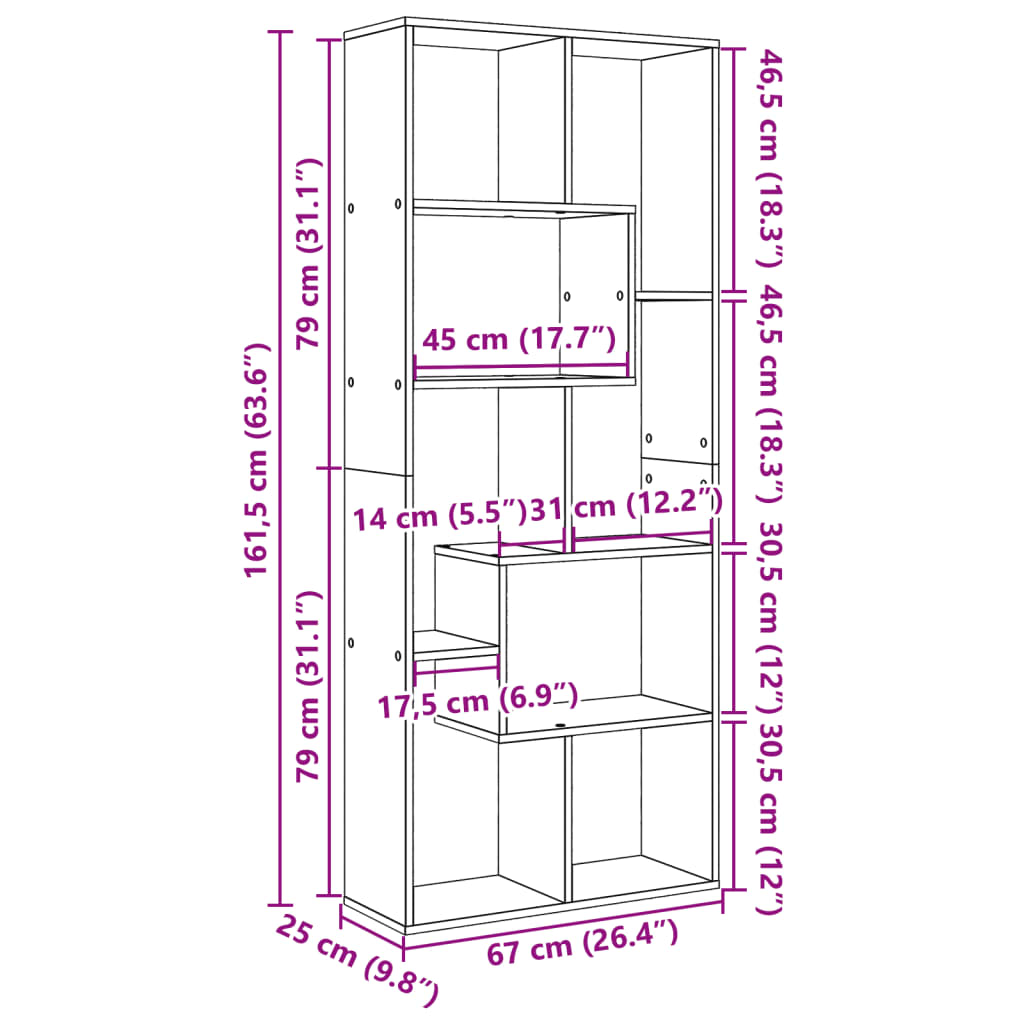 Bokhylle Svart 67x25x161,5 cm