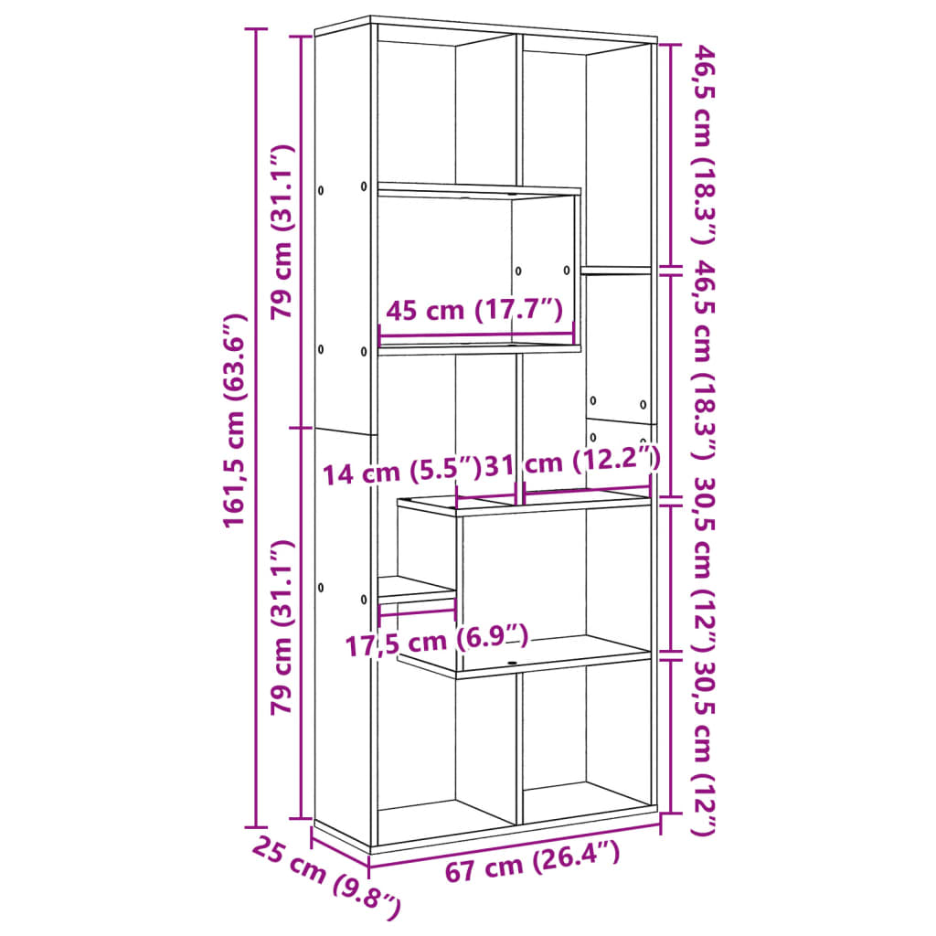 Bokhylle Sonoma Eik 67x25x161,5 cm