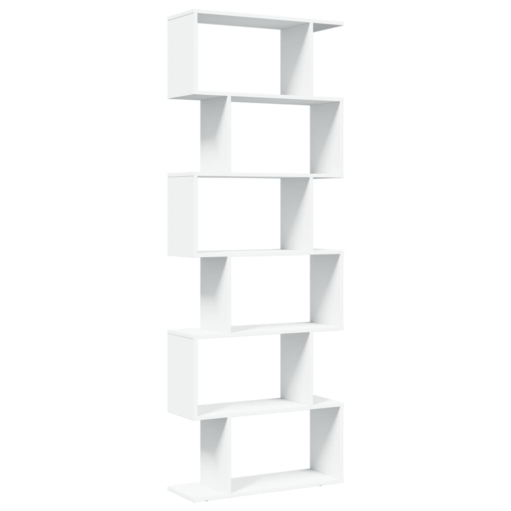 Romdeler bokhylle 6 etasjer hvit 70x24x193 cm konstruert tre