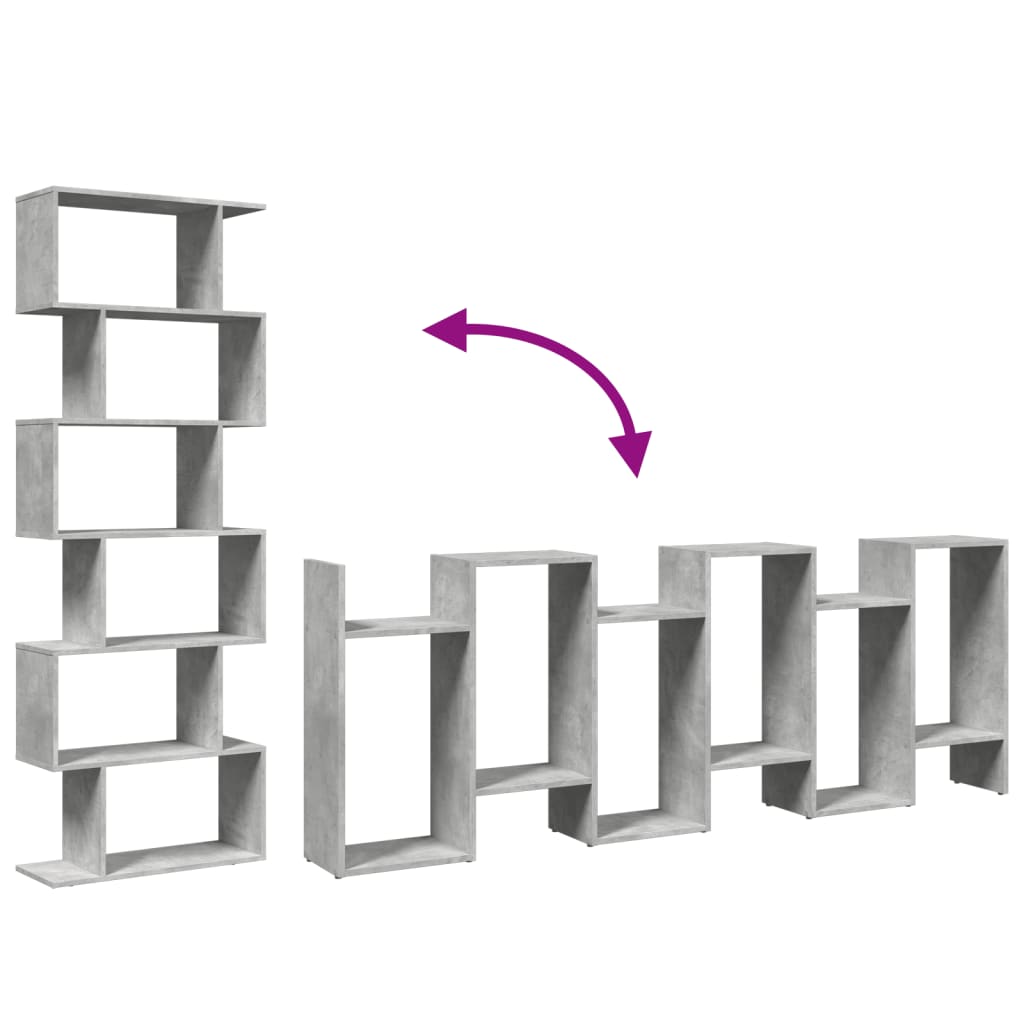 Bokhylle Betonggrå 6 lag 70x24x193 cm