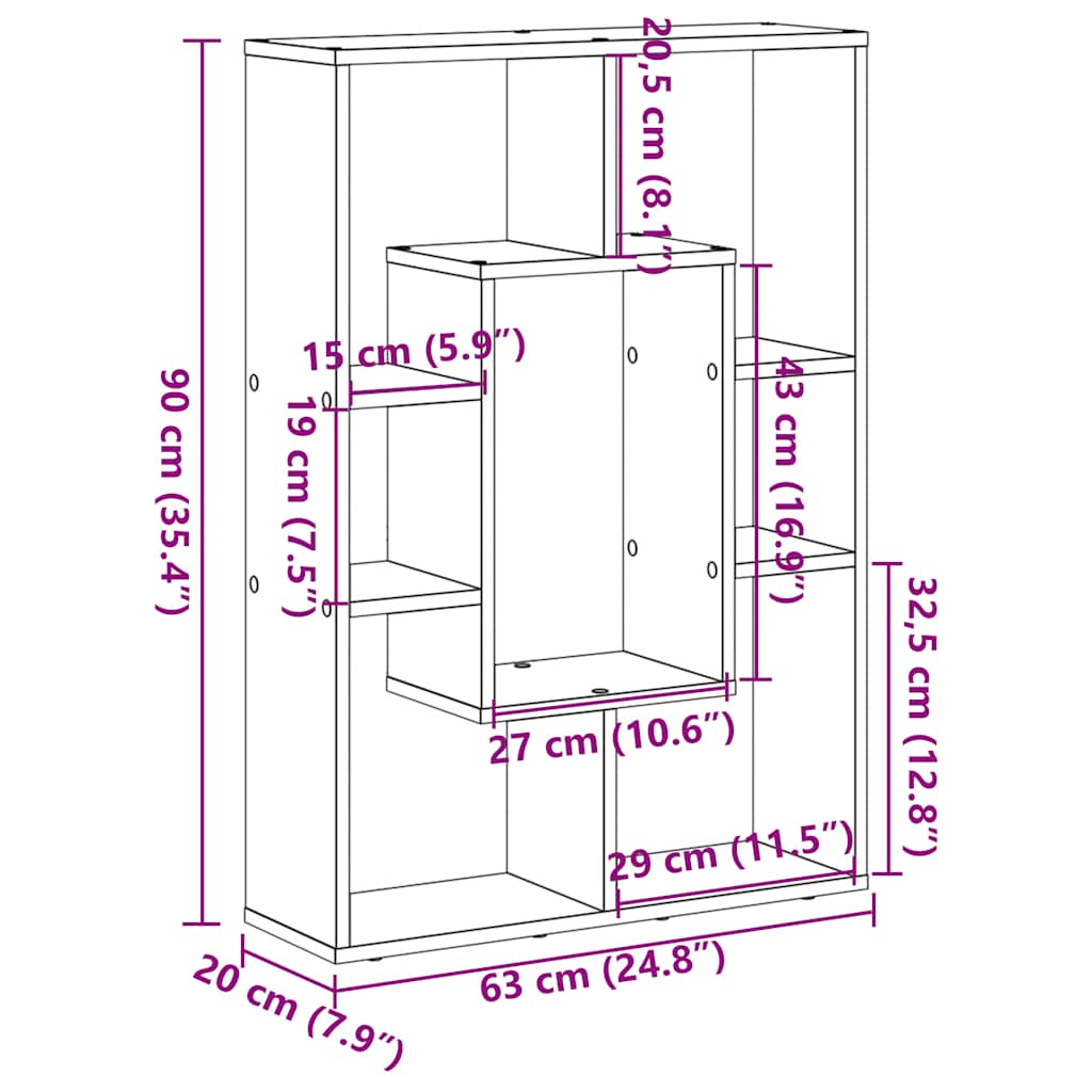 Bokhylle artisan eik 63x20x90 cm konstruert tre