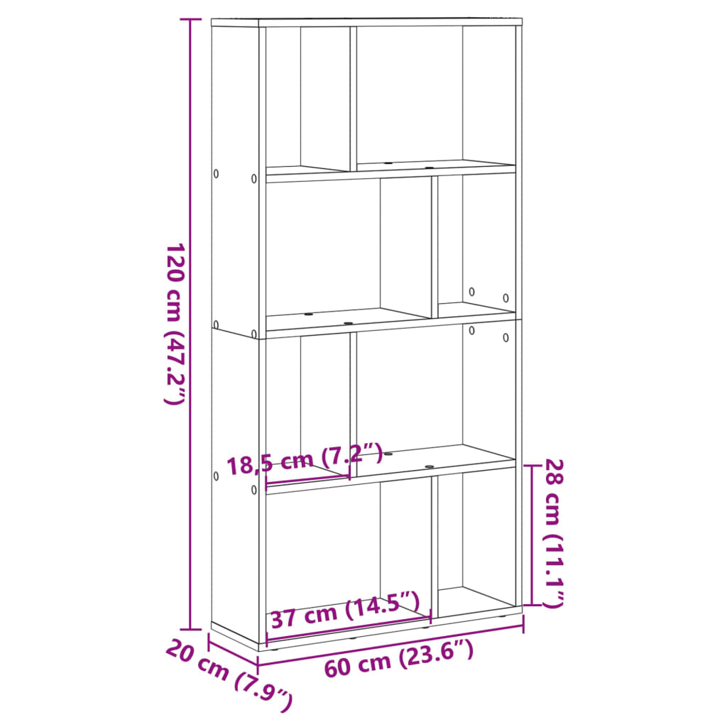 Bokhylle Svart 60x20x120 cm