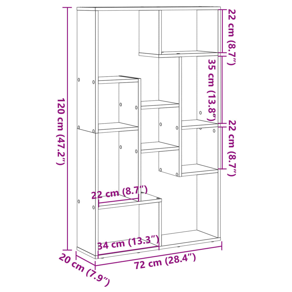 Bokhylle Svart 72x20x120 cm