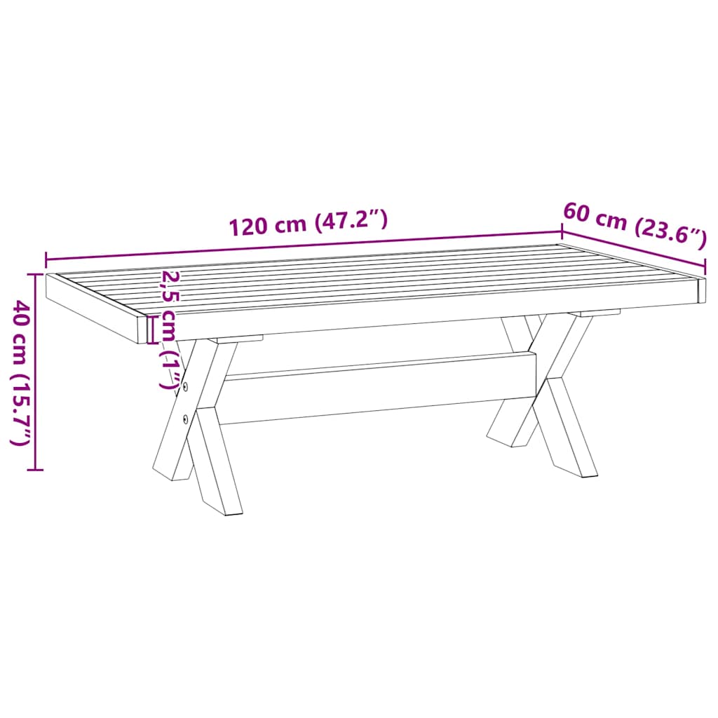 Salongbord Sofabord Tre heltre furu NOAIN X-formede ben 120x60x40 cm