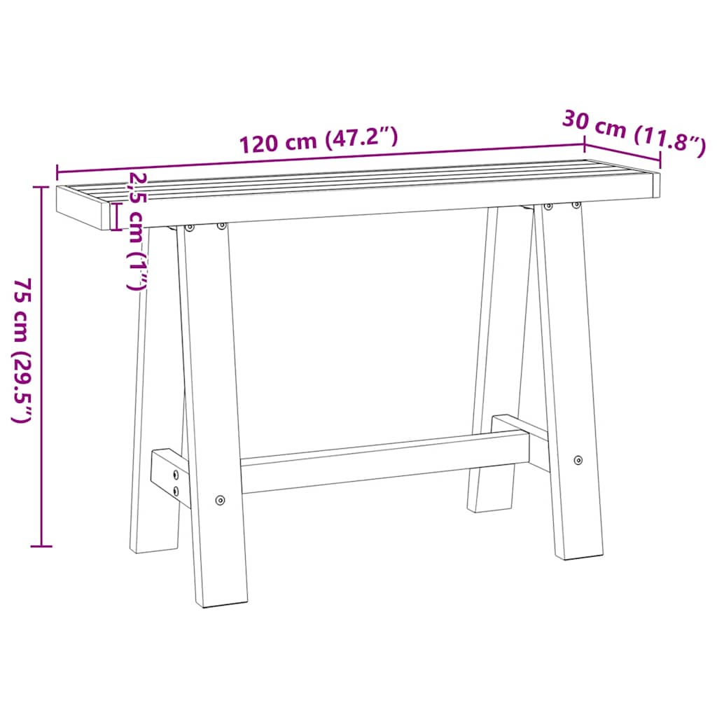 Avlastningsbord konsollbord DIV. NOAIN A-formede ben 120x30x75 cm heltre furu