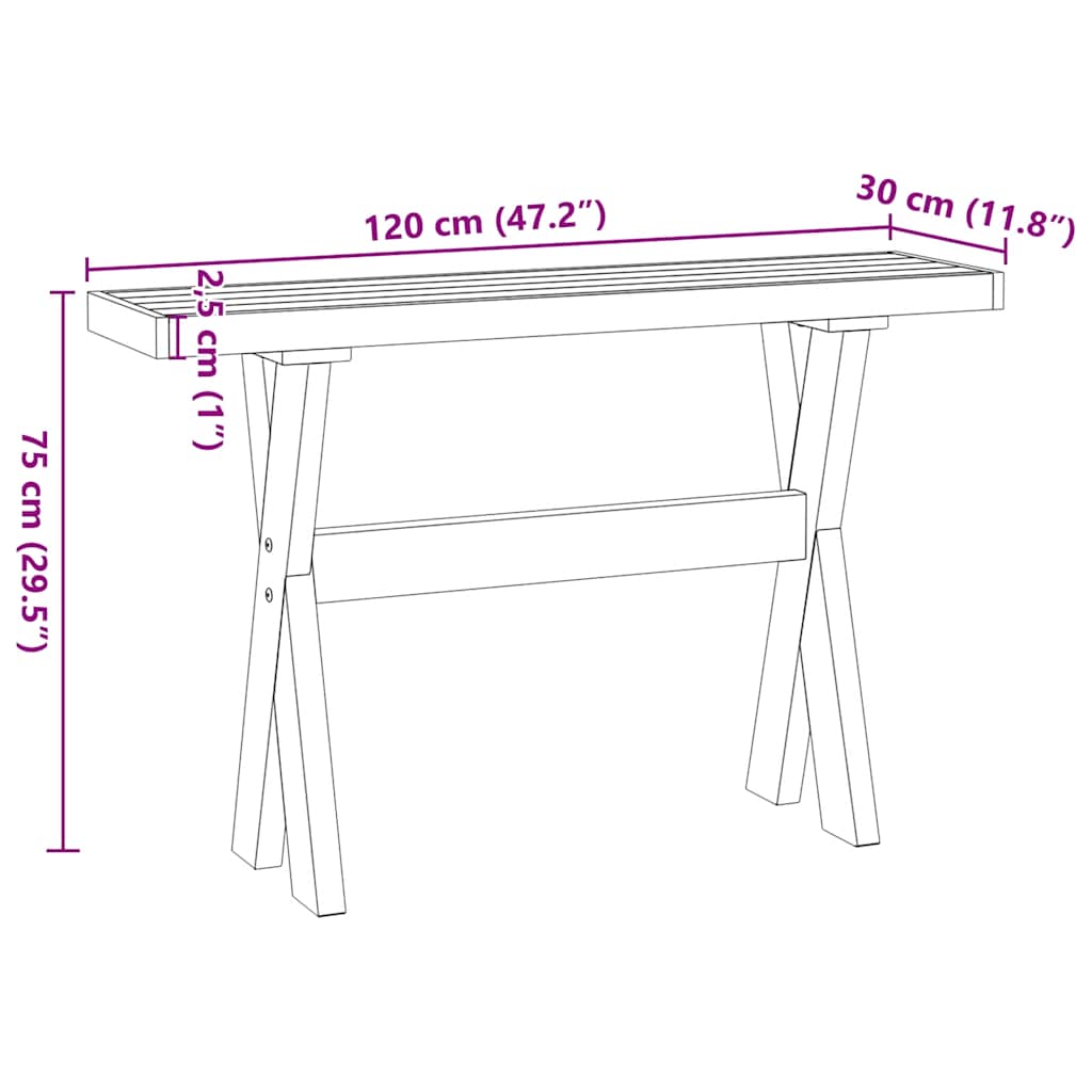 Avlastningsbord konsollbord DIV. NOAIN X-formede ben 120x30x75 cm heltre furu