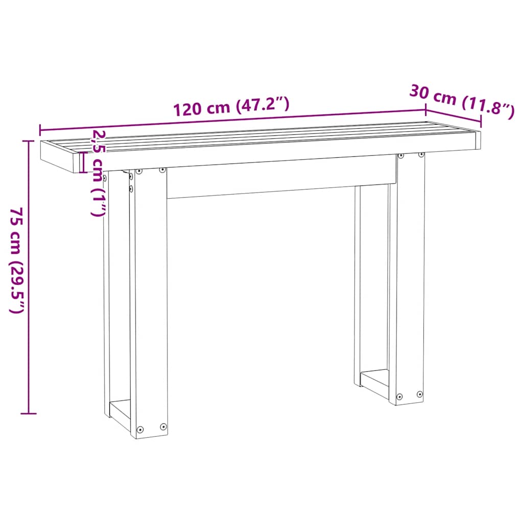 Avlastningsbord konsollbord DIV. NOAIN U-formede ben 120x30x75 cm heltre furu