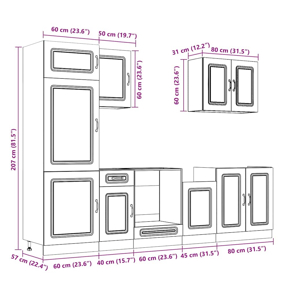 Kjøkkeninnredning Kjøkkenskapsett 7 deler Kalmar Gammelt tre