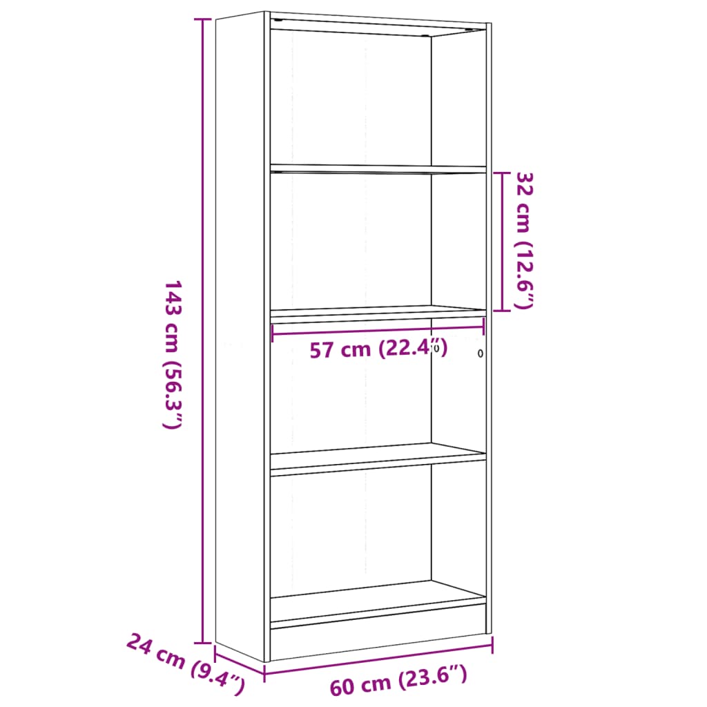 Bokhylle artisan eik 60x24x143 cm konstruert tre