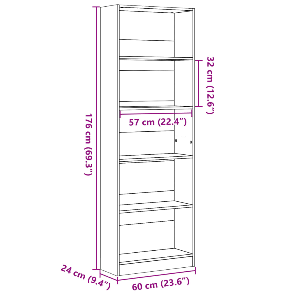 Bokhylle Gammelt Tre 60x24x176 cm