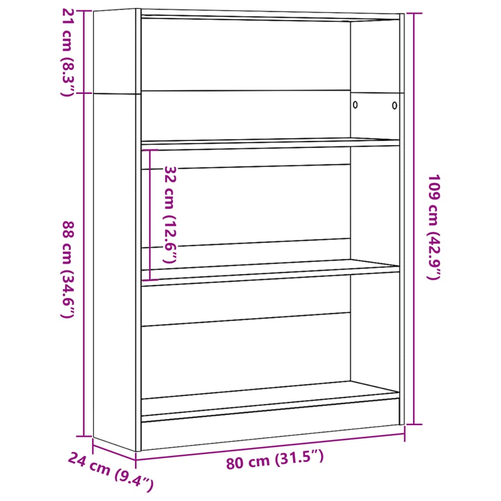 Bokhylle artisan eik 80x24x109 cm konstruert tre