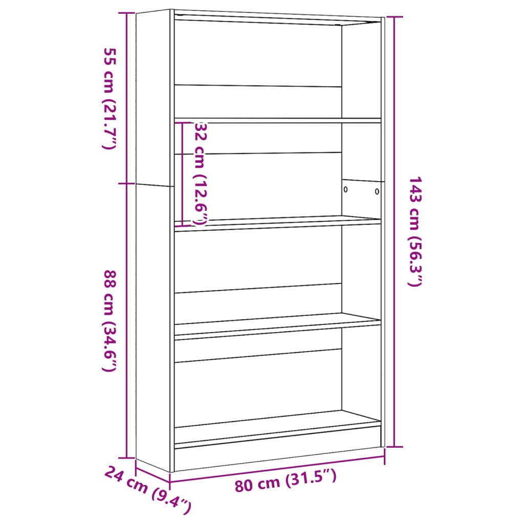 Bokhylle Svart 80x24x143 cm