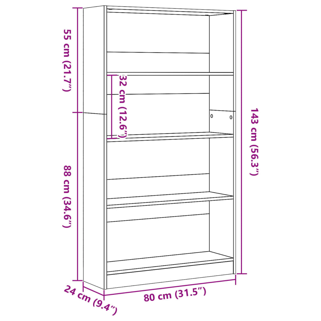 Bokhylle Sonoma Eik 80x24x143 cm