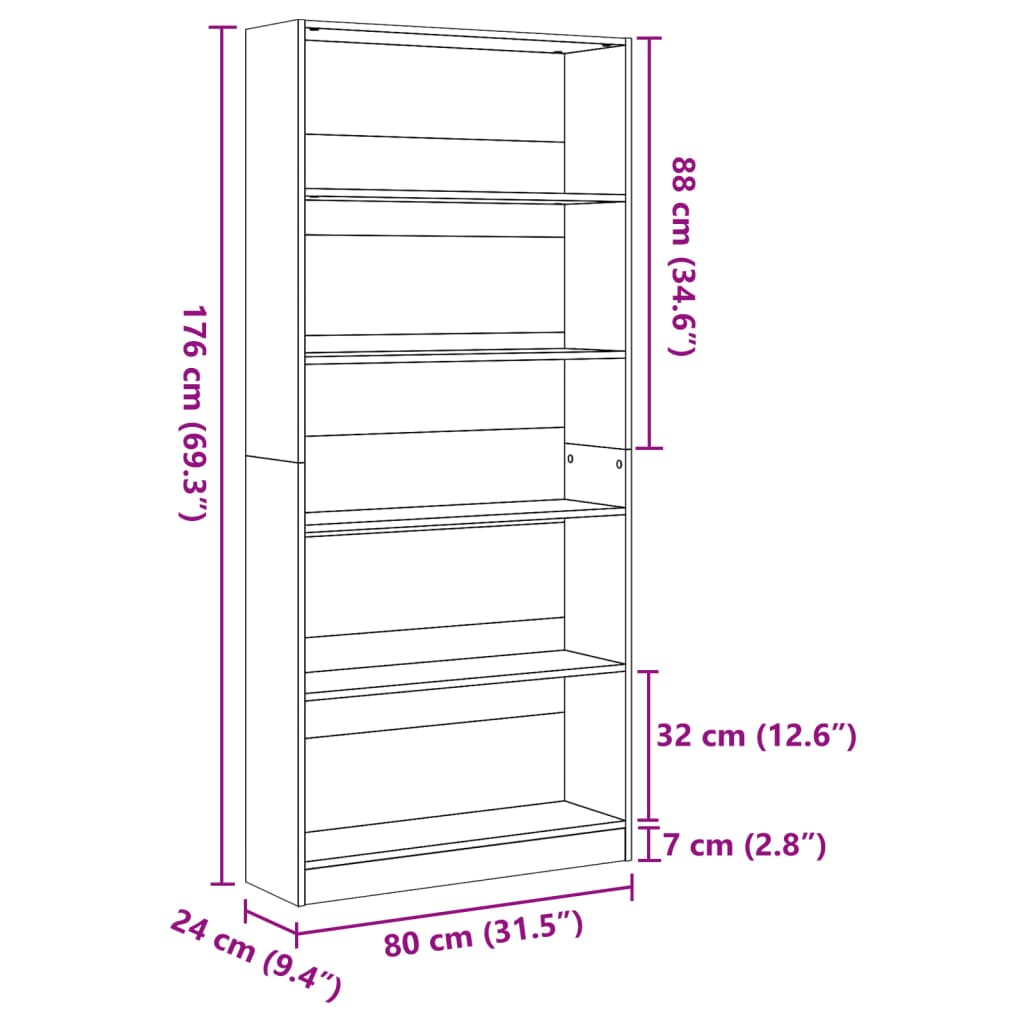 Bokhylle Svart 80x24x176 cm