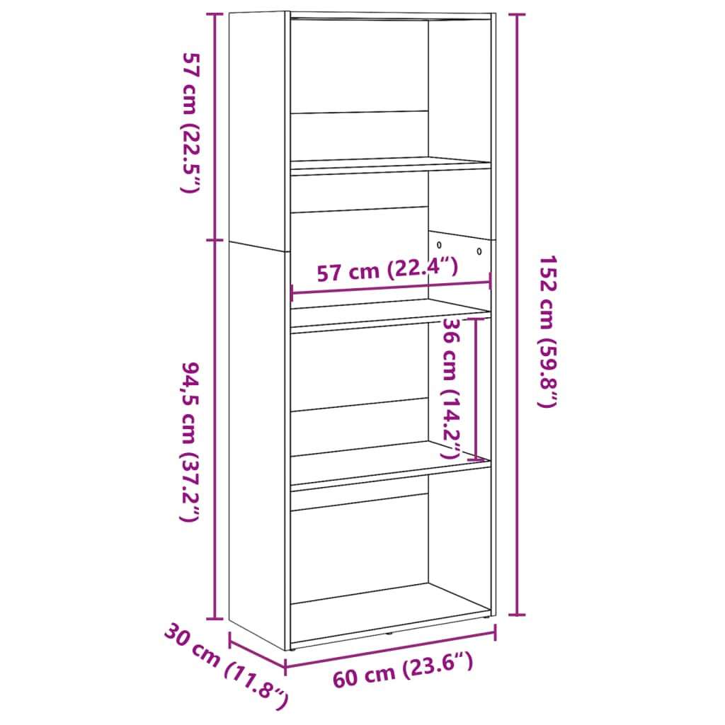 Bokhylle Svart 60x30x152 cm