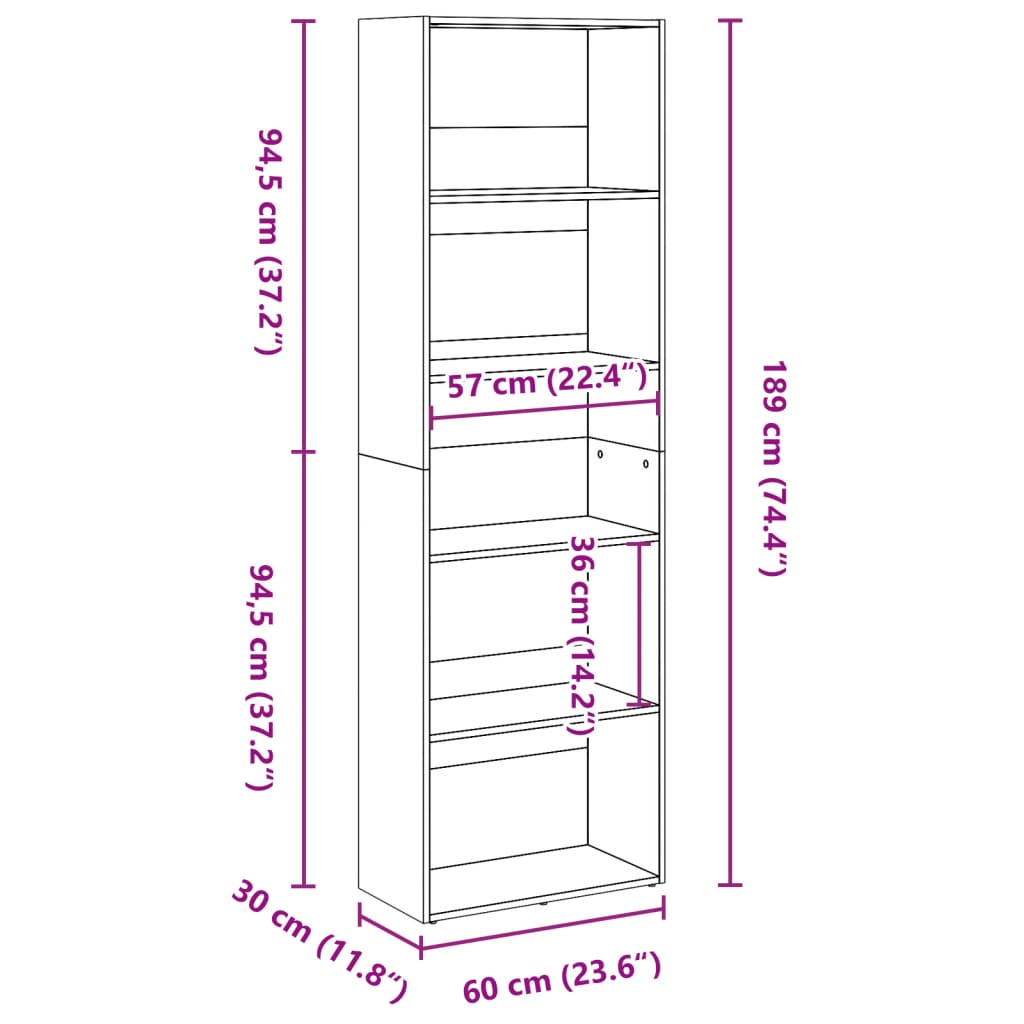 Bokhylle Gammelt Tre 60x30x189 cm