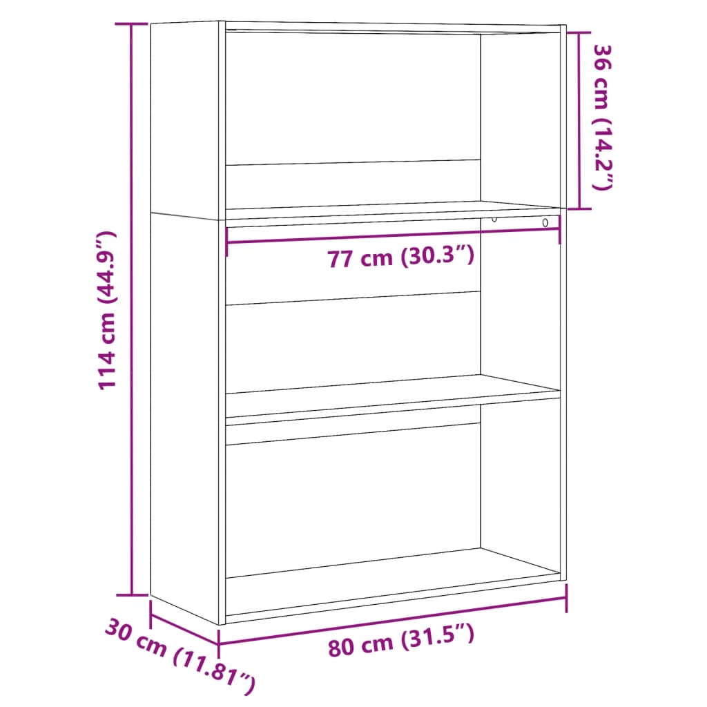 Bokhylle brun eik 80x30x114 cm konstruert tre
