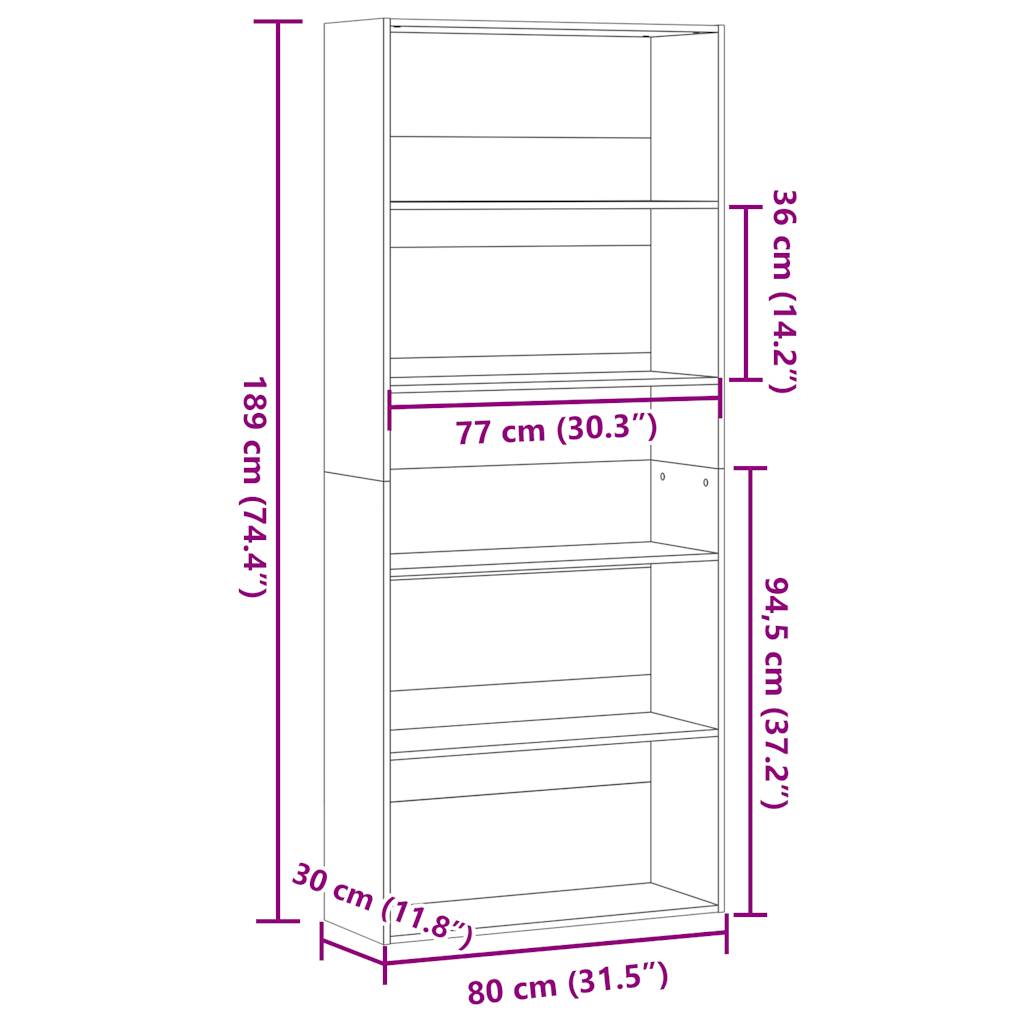 Bokhylle Sonoma Eik 80x30x189 cm