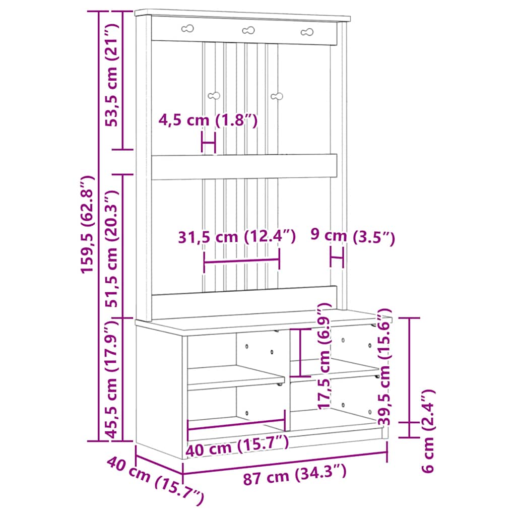 Hallmøbel Halltre SANDENS 87x40x159,5 cm heltre furu