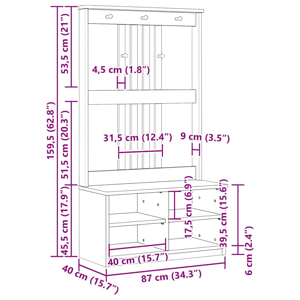 Hallmøbel Halltre SANDENS 87x40x159,5 cm heltre furu