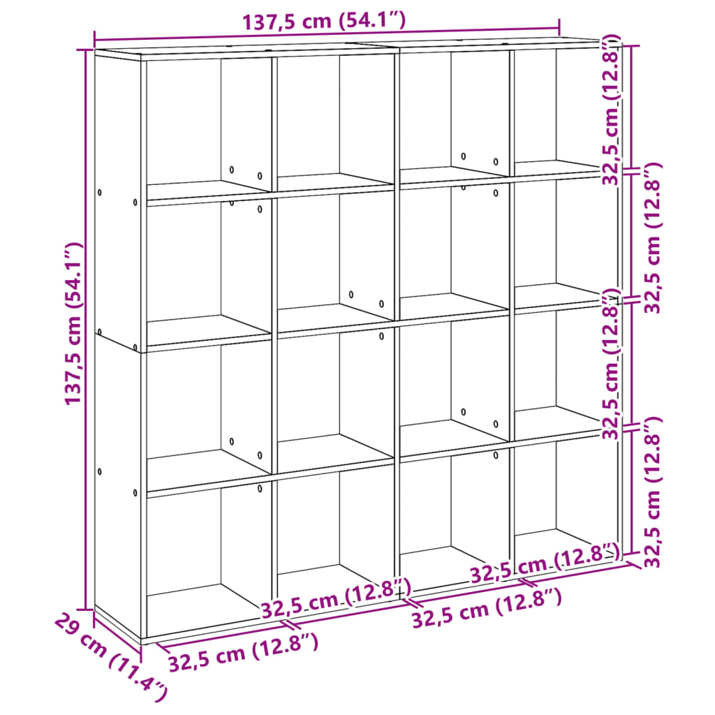 Bokhylle gammelt tre 137,5x29x137,5 cm konstruert tre