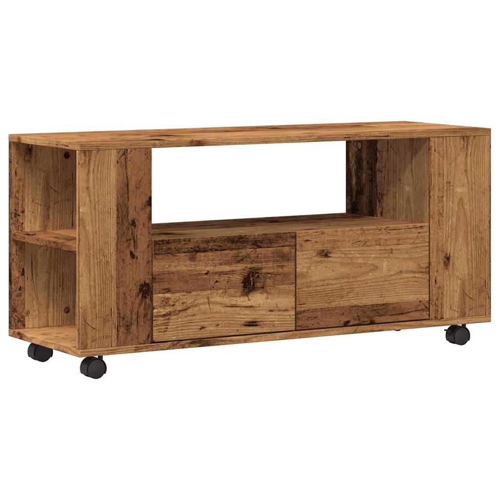 TV-Møbel Gammelt Tre TV-benk med hjul 102x34,5x43 cm