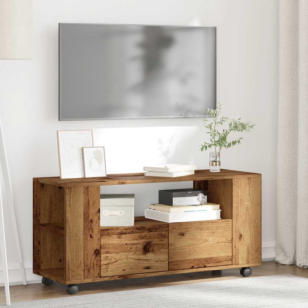 TV-Møbel Gammelt Tre TV-benk med hjul 102x34,5x43 cm