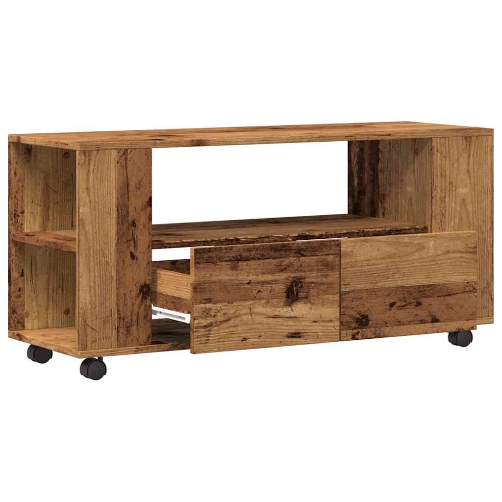 TV-Møbel Gammelt Tre TV-benk med hjul 102x34,5x43 cm