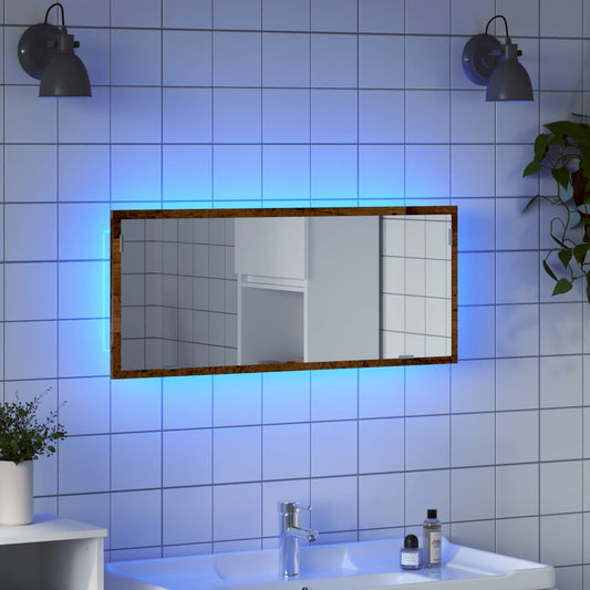 Baderomsspeil med LED Gammelt Tre 100x8,5x37 cm
