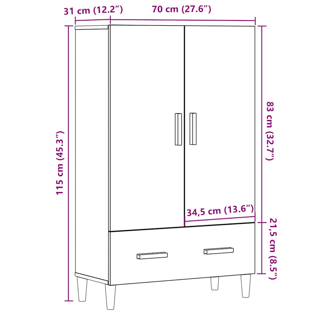 Skap Gammelt Tre 70x31x115 cm
