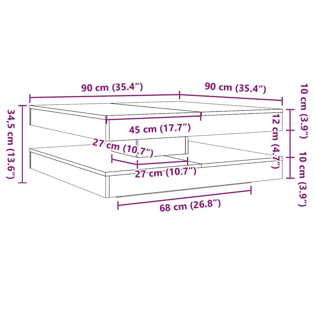 Salongbord Sofabord Gammelt Tre 360-graders roterbart 90x90x34,5 cm