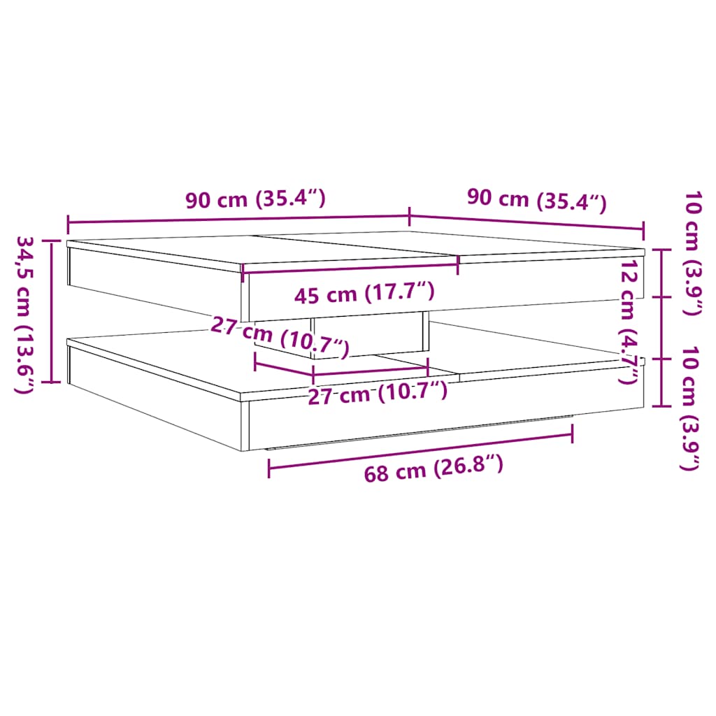 Salongbord Sofabord Artisan Eik 360-graders roterbart 90x90x34,5 cm